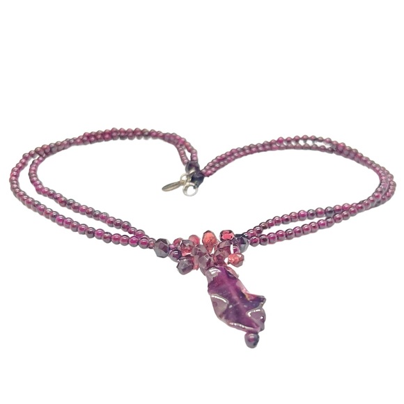 Vintage Signed Pomegranate Garnet Gemstone Necklace - Picture 7 of 11